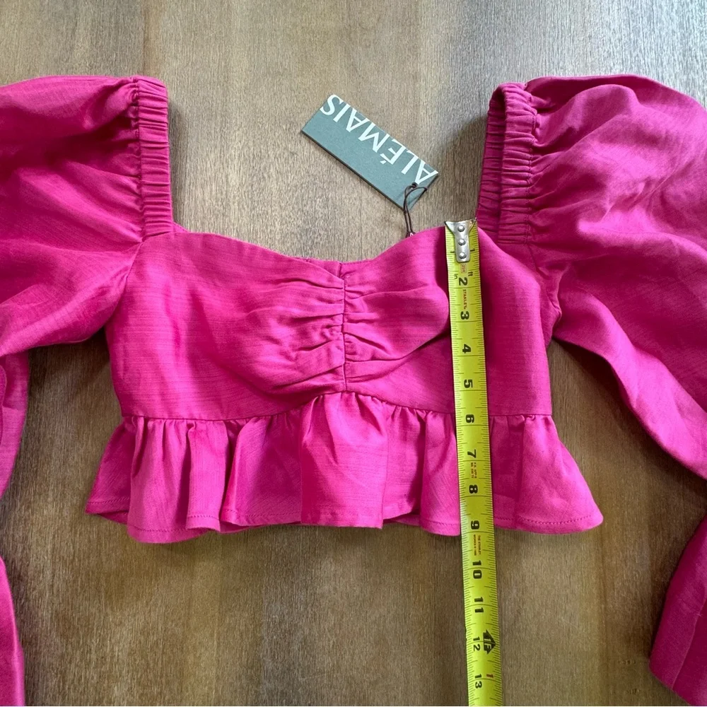 Alemais Pink Ruffle Blouse Cropped Half‎ Sleeve Size 2 Silk Cotton New Fuchsia